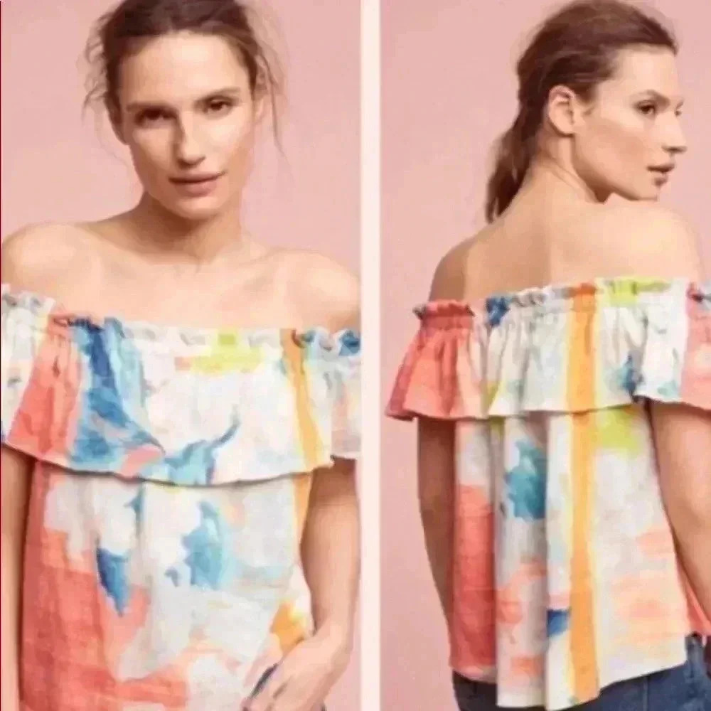Anthropologie meadow rue off shoulder colorful‎ blouse XS